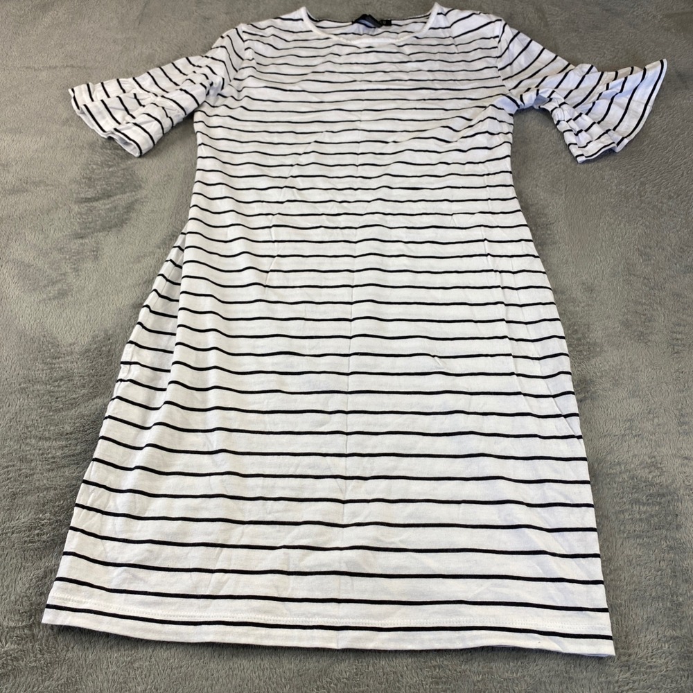 Trixie + Lulu T-Shirt Dress Womens S White Black Striped Ruffle Sleeve Cotton
